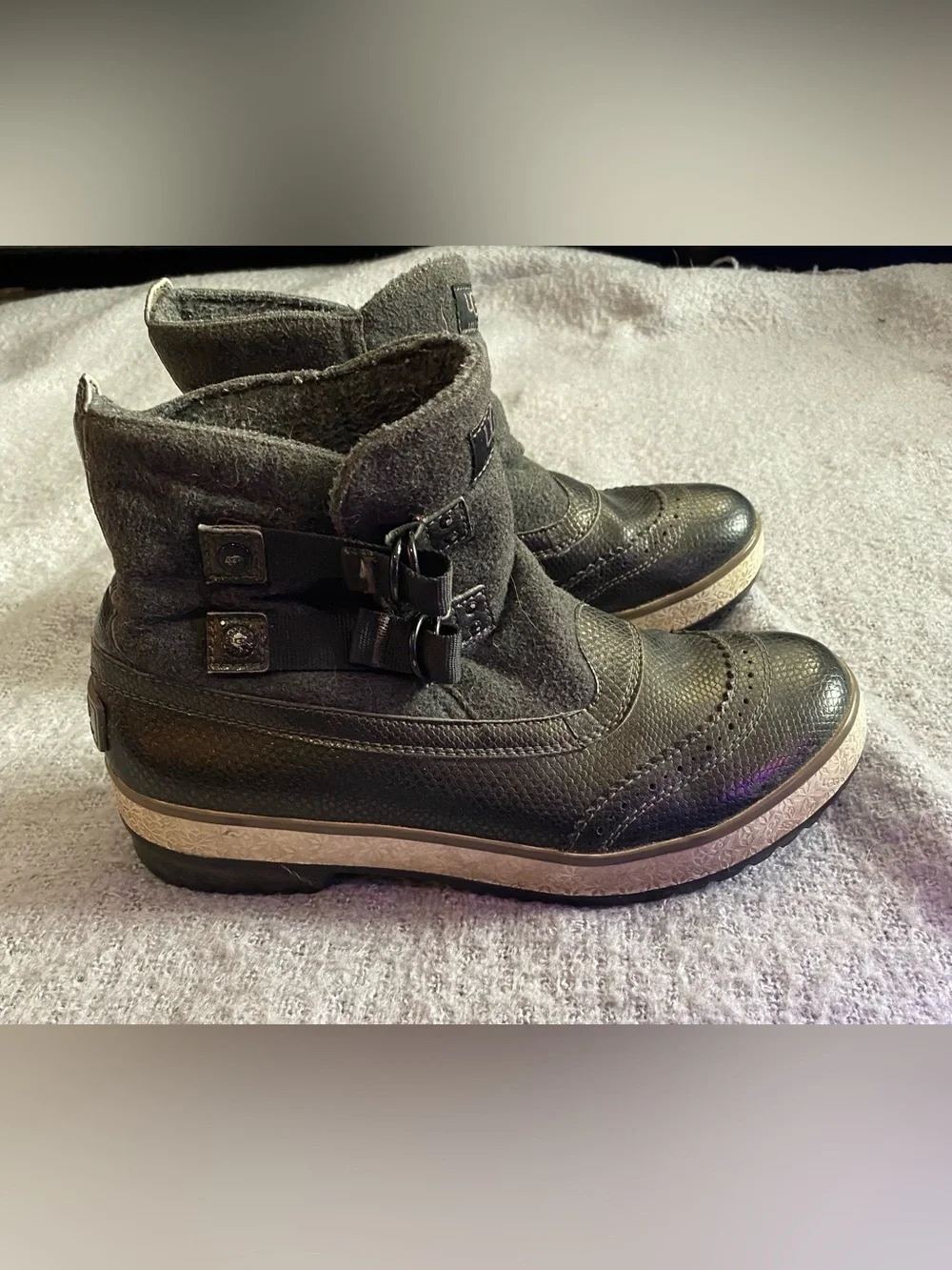 UGG Black Leather & Wool Hybrid Ankle Boots